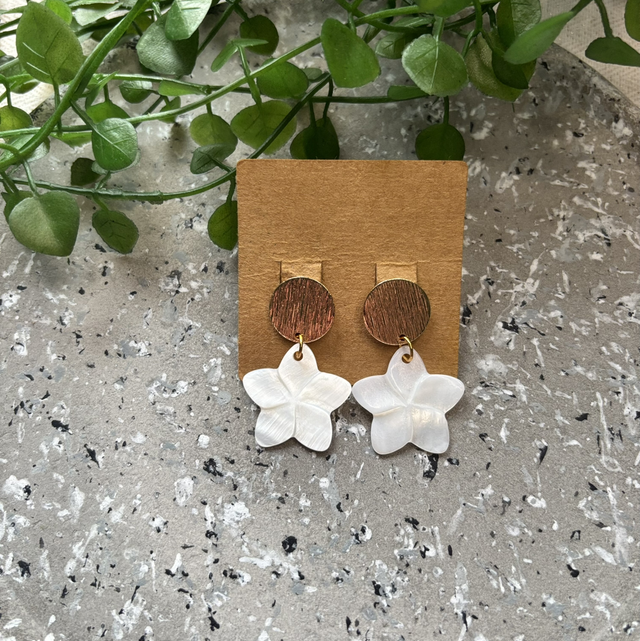 Boucles d’oreilles fantaisie nacrée blanc doré