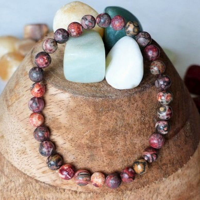 Jaspe Léopard / Bracelet Boules de 6 mm / Rondes et Polies en Pierres Naturelles