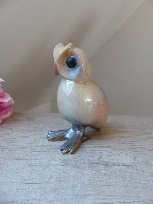 Statuette de Chouette / Hibou artisanal en céramique signée Noëlle / Sculpture art animalière hibou décoration maison de campagne collection