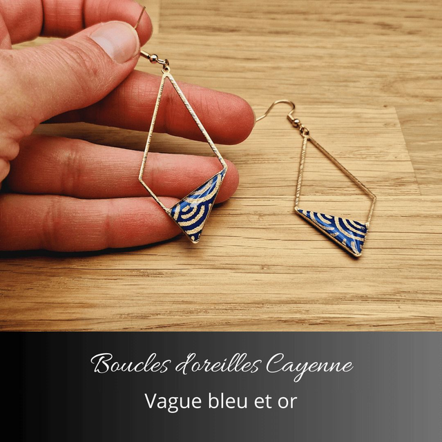 Boucles d&#039;oreilles Cayenne - Bleu, or