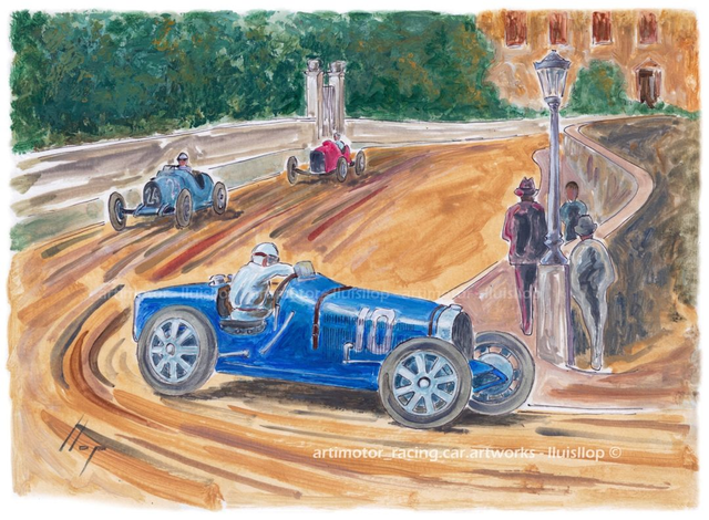 Artimotor onpaper acrílicos 23x31 - 1933 1r GP Monaco Archilla Varzi (Bugatti T51)
