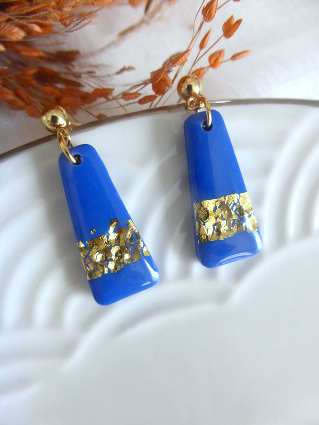 Boucles d'oreilles petit trapèze bleues - Nuit dorée
