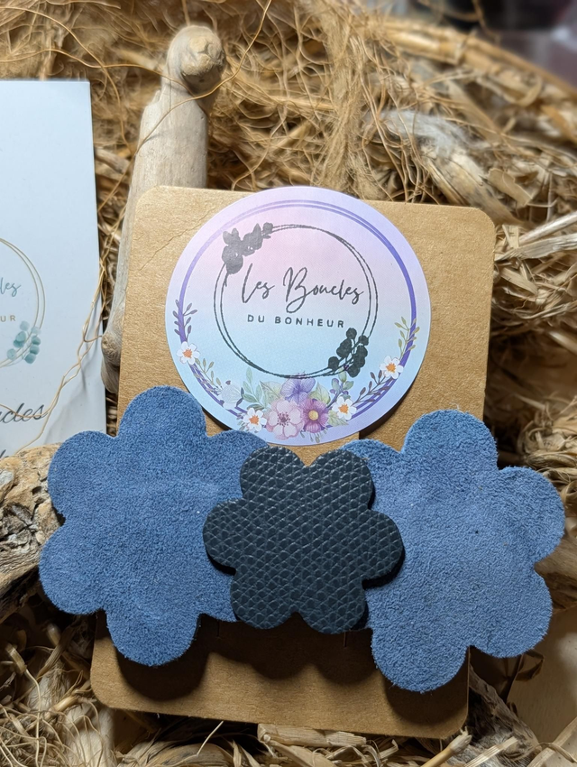 Barrette bleu nubuck et  gris b009