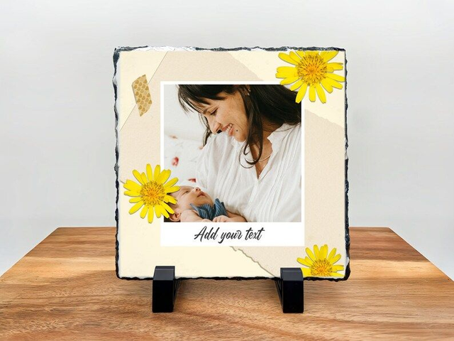 Personalised Slate Tile - Custom Rock Slate - Yellow flower design 