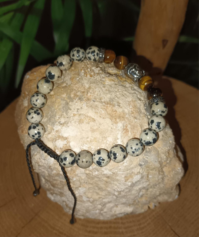 Bracelet en jaspe dalmatien et œil de tigre