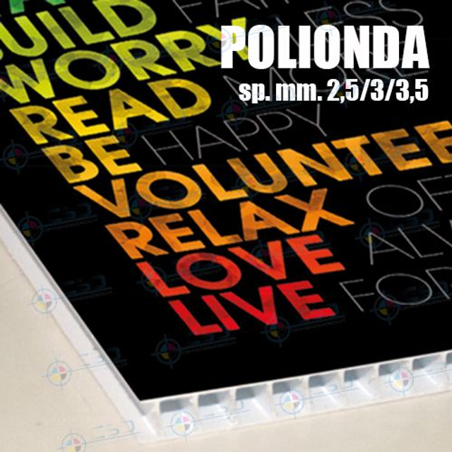 Polionda spessori vari pronti in 12 giorni: squadrato, stampa diretta quadricromia, monolato (prezzo con IVA)