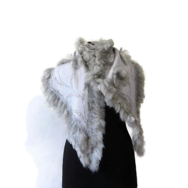 Sciarpa donna feltro lana merino alpaca Sciarpa caldo inverno autunno grigio Fatto a mano