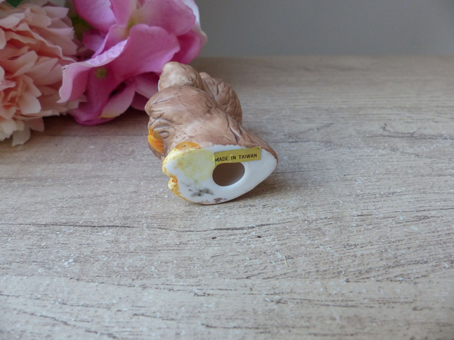 Figurine vintage chouette hibou avec bébé en céramique – Statuette famille hibou tendre fabriquée à Taïwan – cadeau naissance ou fête