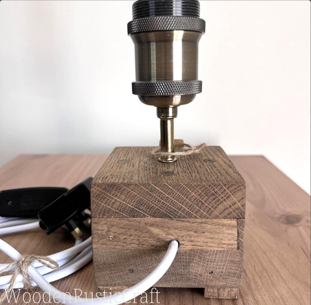 Oak Lamp with Wood Dye Finish and Edison Bulb