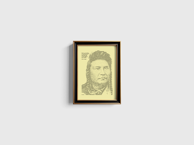 A4 Schreibmaschinen-Porträt Chief Joseph mit Zitat in Schwarz auf Elfenbein