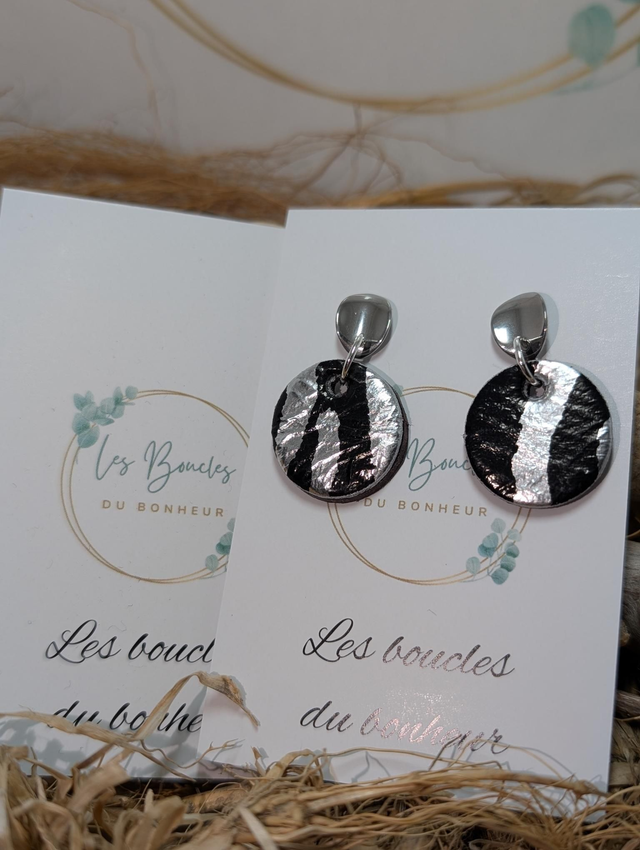 Boucles d&#039;oreilles Anti Gaspi zèbre argenté noir ag145