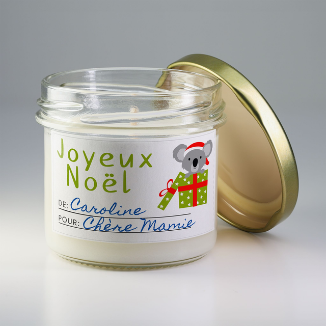 Bougie artisanale parfumée en cire de soja avec étiquette personnalisée - Cadeau pour Noël, Nouvel An, Fêtes de fin d&#039;année, 100g (CJN27)