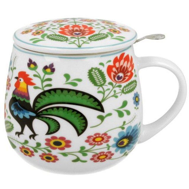 Taza folk, porcelana 0,40 l. filtro y tapa, en caja de regalo.  *017