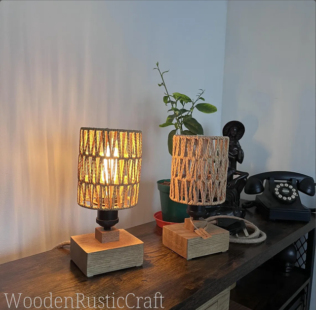 Pair of Handmade Solid Oak Bedside Lamps