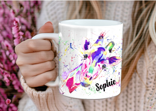 Personalised Watercolour Splatter Giraffe Mug