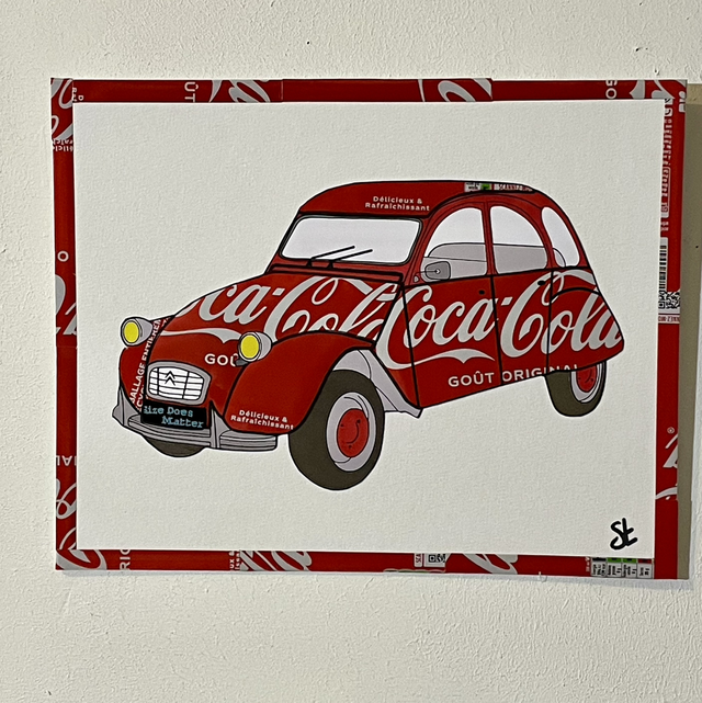 Tableau 2cv vintage réalisé avec des canettes recyclées 
