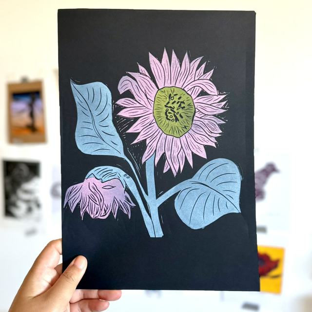 Tournesol linogravure papier noir 