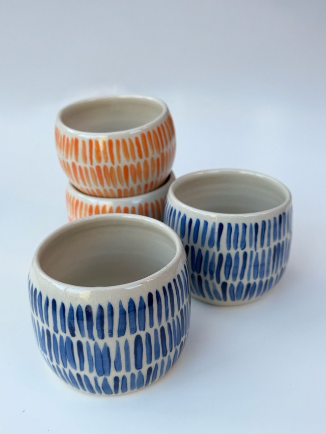 Stoneware Mug with Cobalt Blue Brush Lines