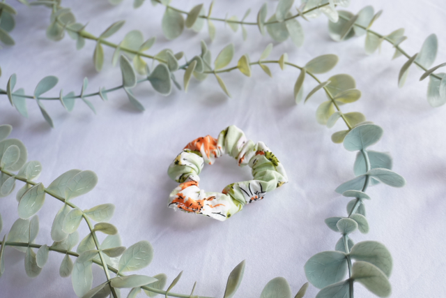 Light Green Floral Mini Scrunchie 