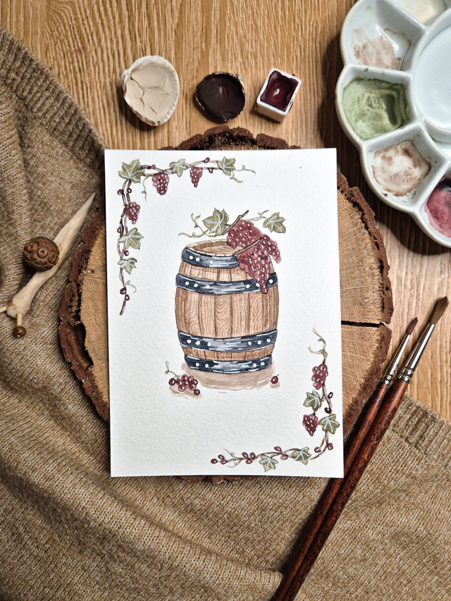 Le tonneau - Aquarelle originale