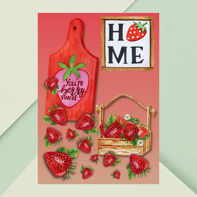  Impression Artistique de Boîte de Marché Pleine de Fraises / Farm Market Box Full of Strawberries:  Décoration Murale Délice de Récolte