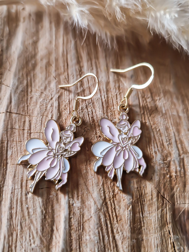 Boucles d'oreilles "Fées de l'amour" - Modèle doré et rose