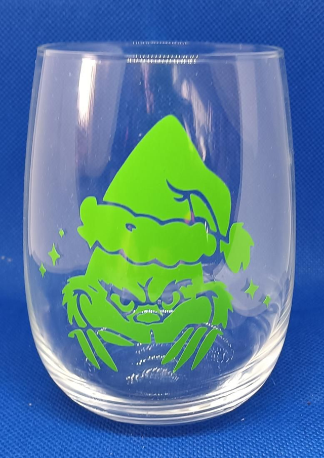 Custom Design Vinyl UV Green Santa The Grinch 13oz Glass.
