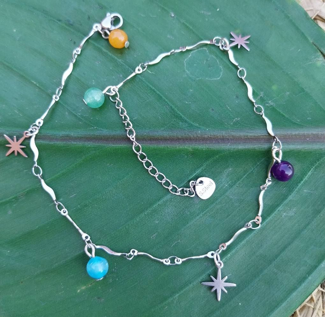 ✨Bracelet de cheville argenté multicolores étoiles polaires✨(1CHE)