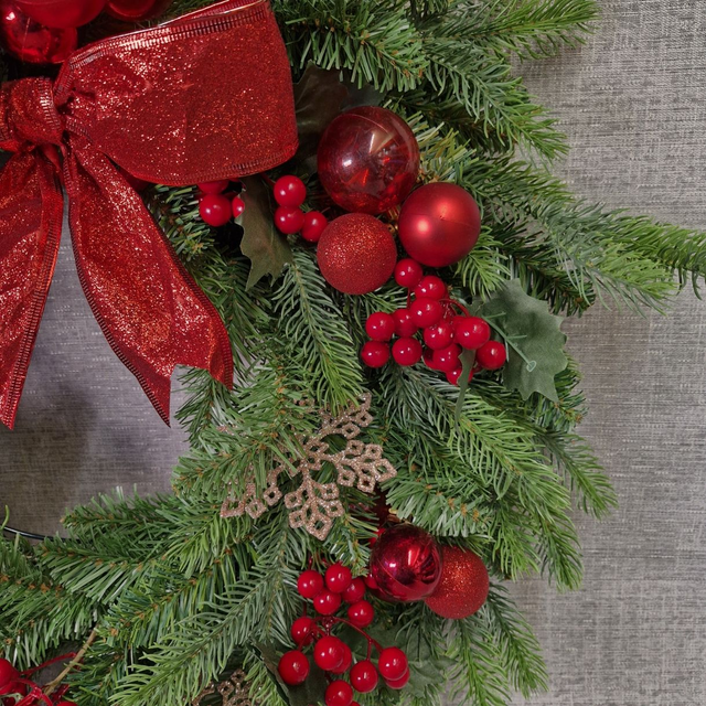 X-Large Artificial Christmas Wreath - Red and Rose Gold