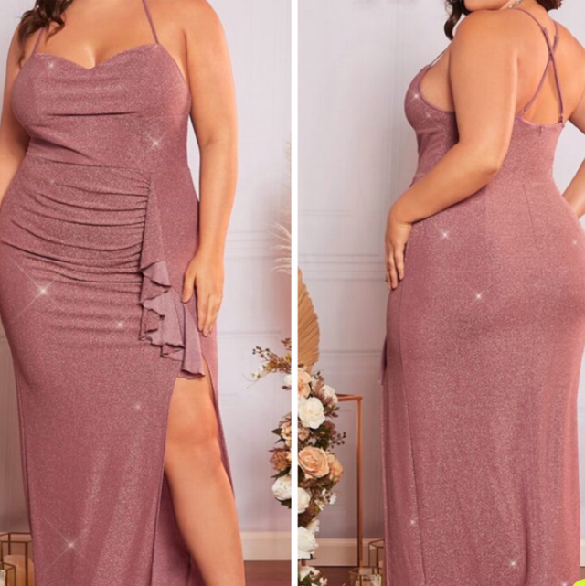 Robe Curvy longue fendue à paillettes
