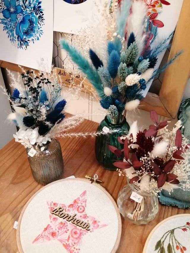 Vase + bouquet fleurs séchées