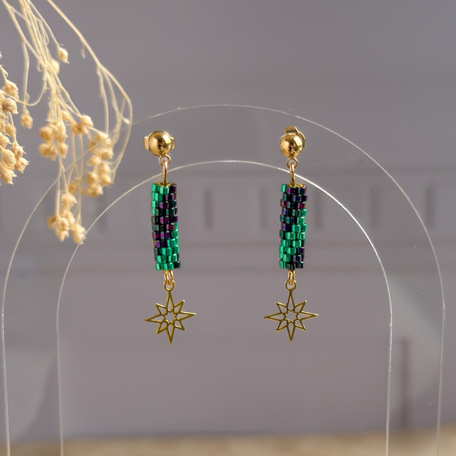 Nuit Boréale - Boucles d'oreilles tissées main