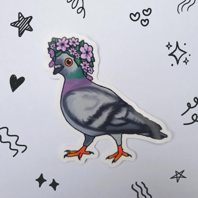 Pigeon Flower Crown Sticker