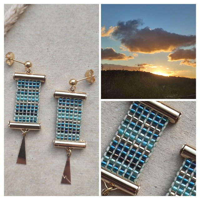 Boucles d&#039;oreilles tissées main en perles de verre miyuki sur fil de lin, fermoirs en acier inoxydable doré -sans nickel -pièce unique 