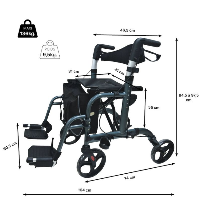 Rollator de transfert Neo Global – Mobilité et remboursement Sécurité Sociale