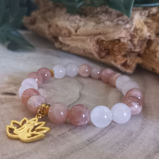Bracelet Quartz rose et Pierre du Soleil