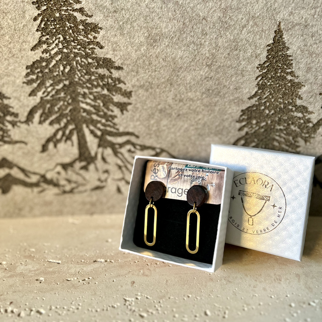 Boucles d'Oreilles Clips Ébène Échauffé & Acier Doré