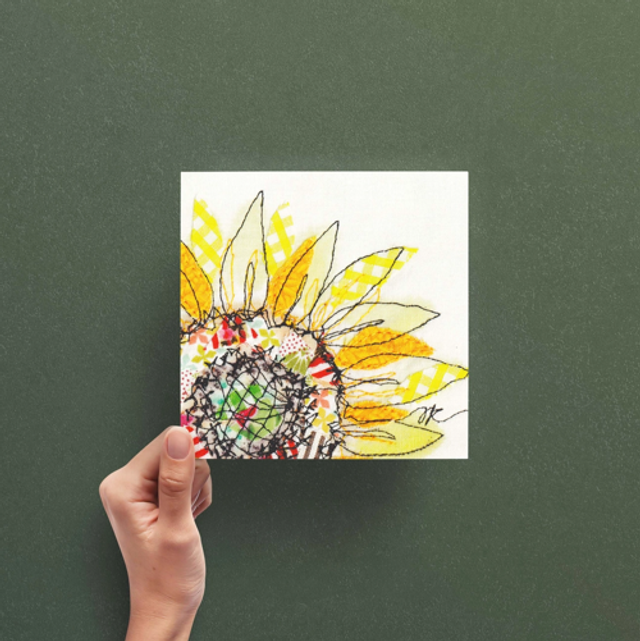 Summer Selvage Sunflower Embroidery Art Card