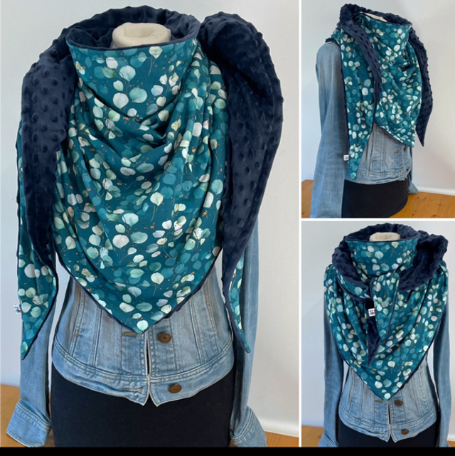 Maxi Chèche « Happy Kaya 2 » bleu canard doublée en polaire bleu marine