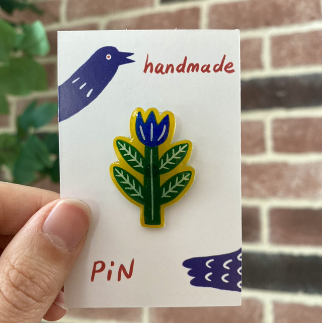 Handmade Blue Flower Pin