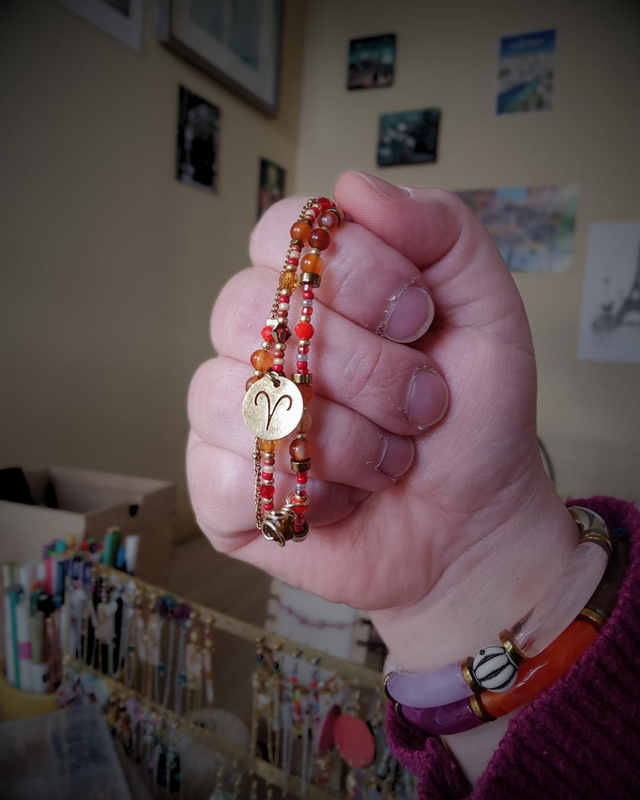 Bracelet Astro Bélier & Cornaline - Rouge