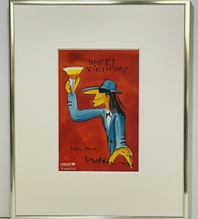 Happy Birthday rot - Udo Lindenberg/Unicef gerahmt 