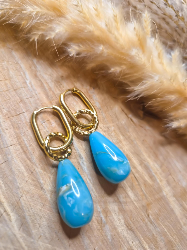 Boucles d'oreilles modulables "Pierrette" - Modèle doré et turquoise