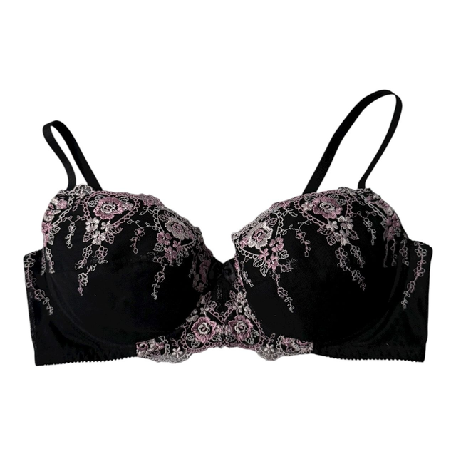 Black + pink floral embroidered Japanese Bra UK 34B   