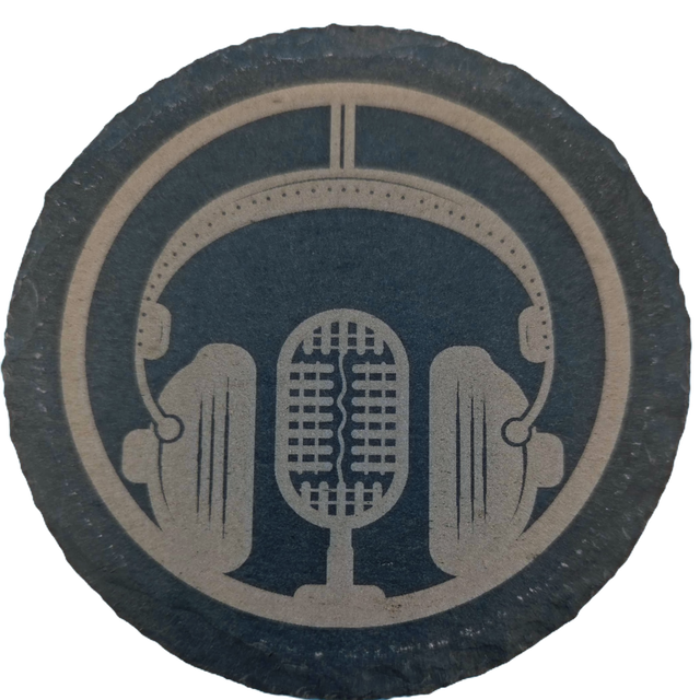 Mic and Headphones Circle Slate Circle Coaster