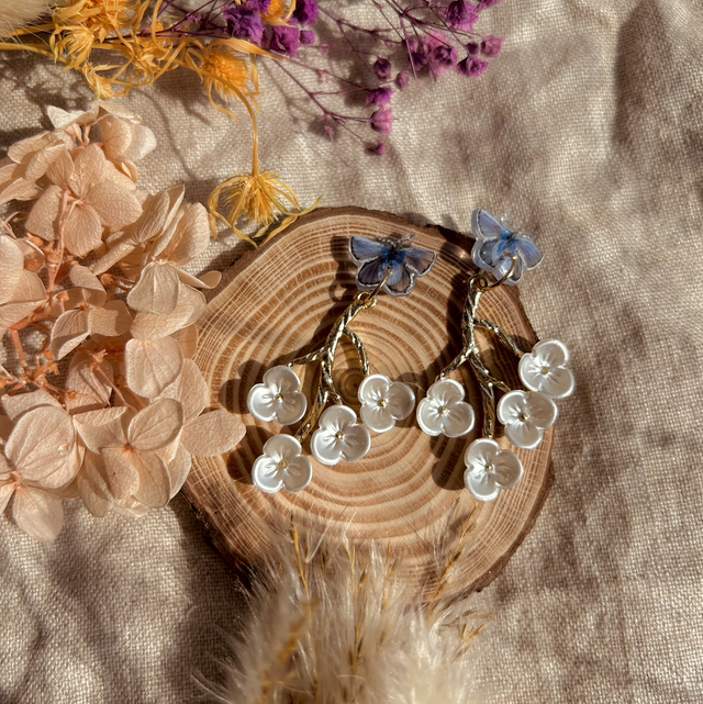 Common Blue Butterfly and Blossom Stud Earrings