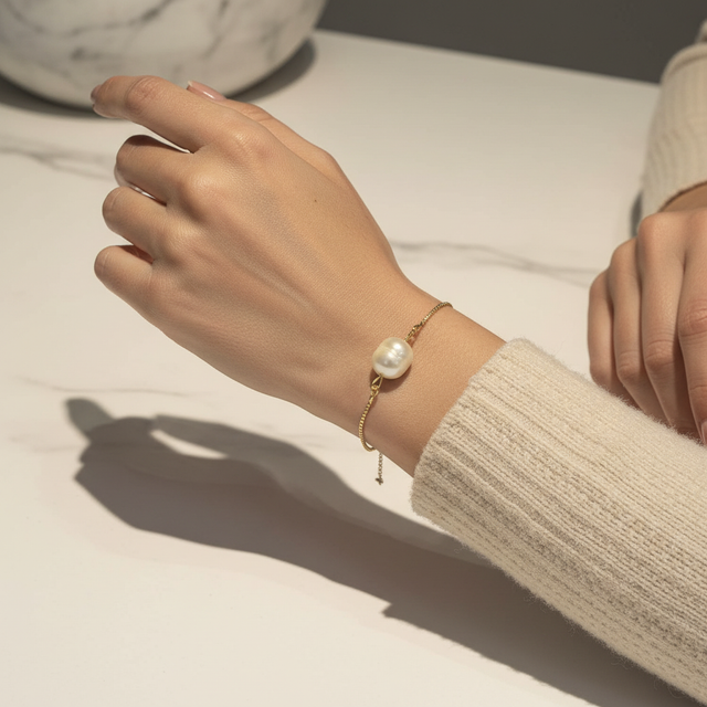 Bracciale in argento 925 e successivamente oro 24k con perla.