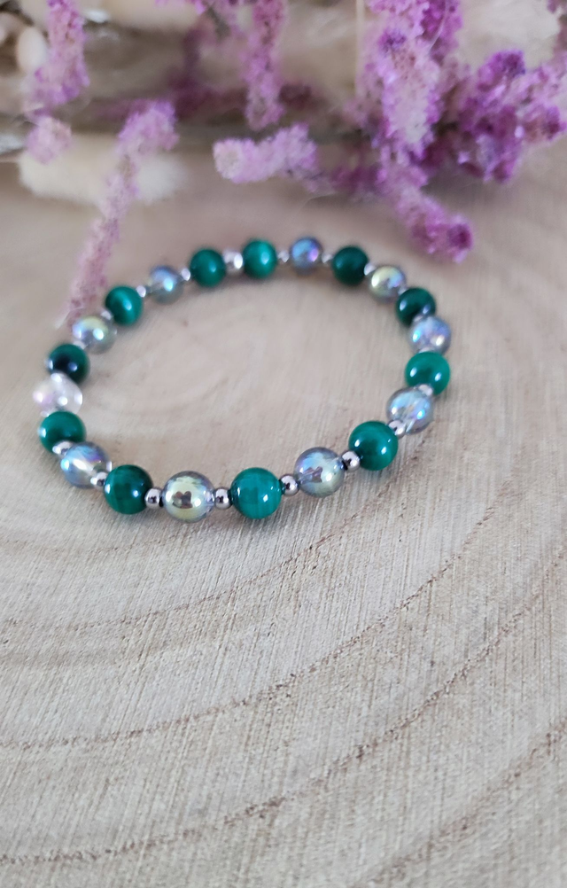 Bracelet Malachite et Cristal Aqua aura