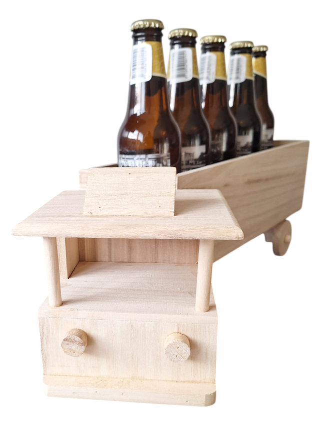 Houten Bier/ wijn truck Cadeau – excl. flesjes, ruimte voor 6 bierflesjes