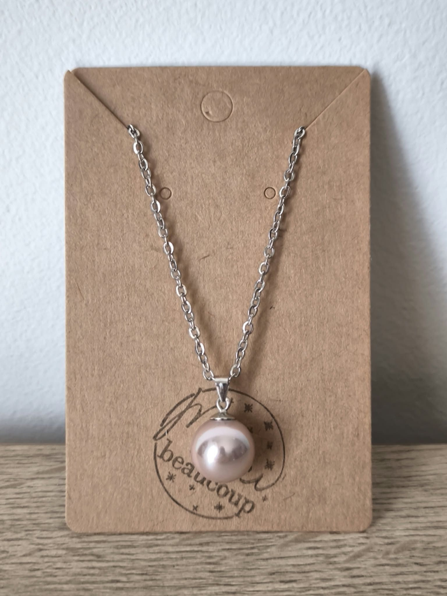 Collier Perle de Majorque Rose Poudré – Bijou Femme en Acier Inoxydable et Argent